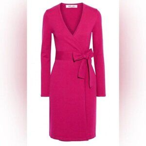 Women's Diane von Furstenberg Pink Wool Cashmere Midi Wrap Dress XL